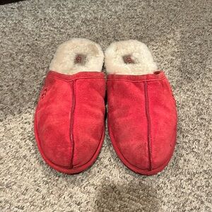 Ugg red suede scuff slip on warm sheepskin slip on shoes sz 10